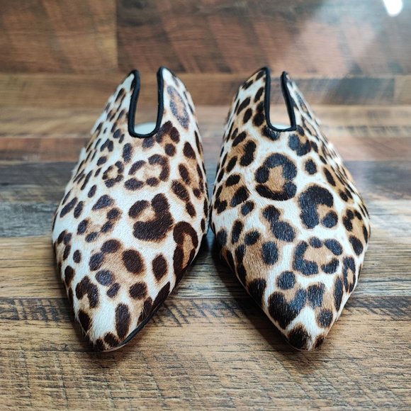 1.State Women's Cheetah Animal Print Slip On Slides Cow Hair Shoes  Size 10 - Picture 2 of 6